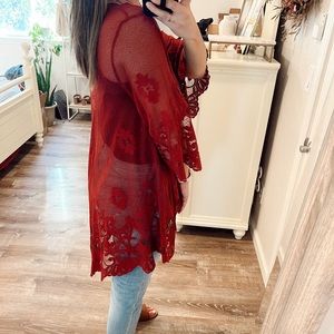 Maroon Lace Kimono